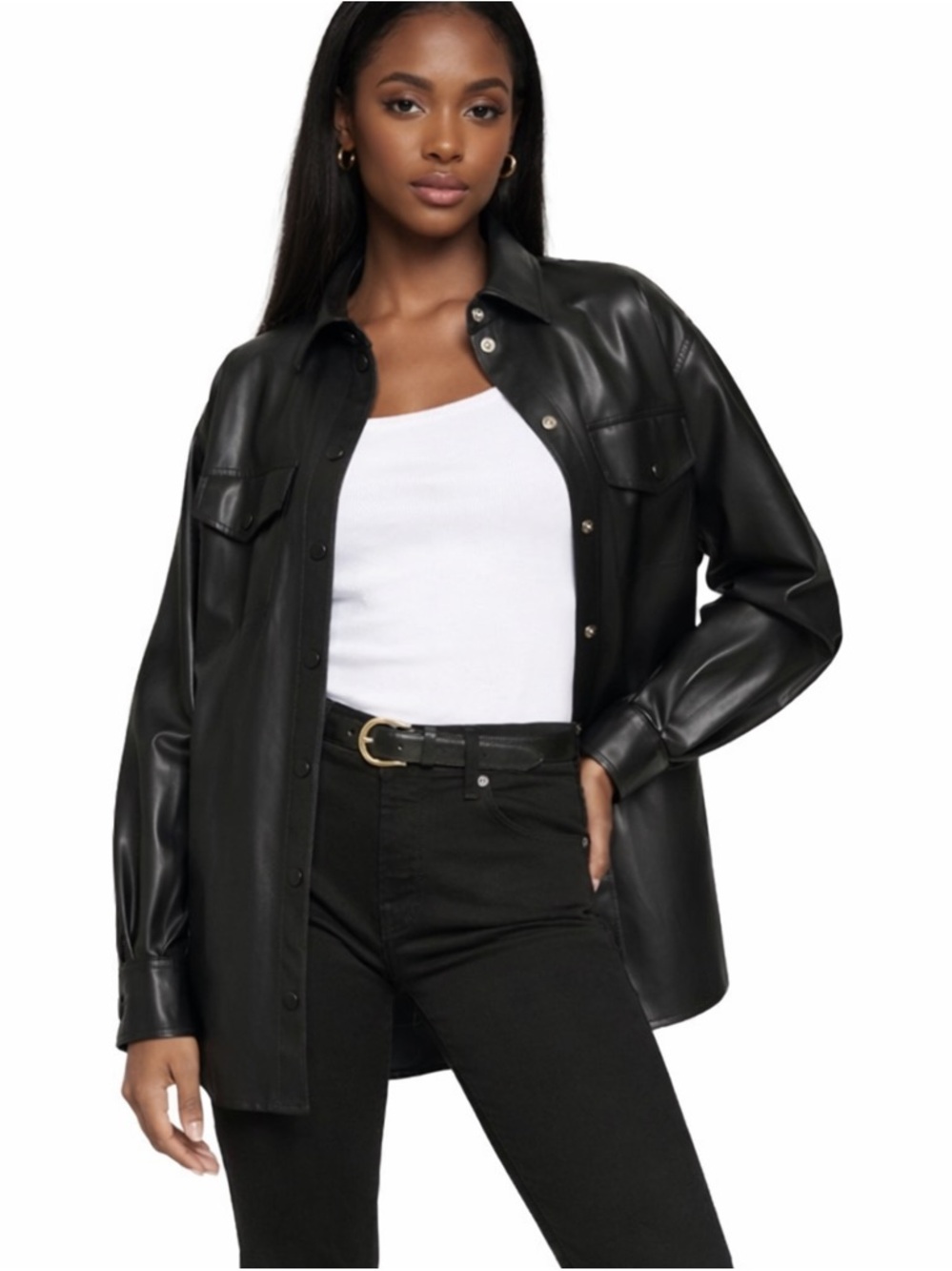 7 For All Mankind Black Faux Leather Jacket size Medium buttons